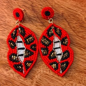 Seeded Red Leopard Lips Earrings